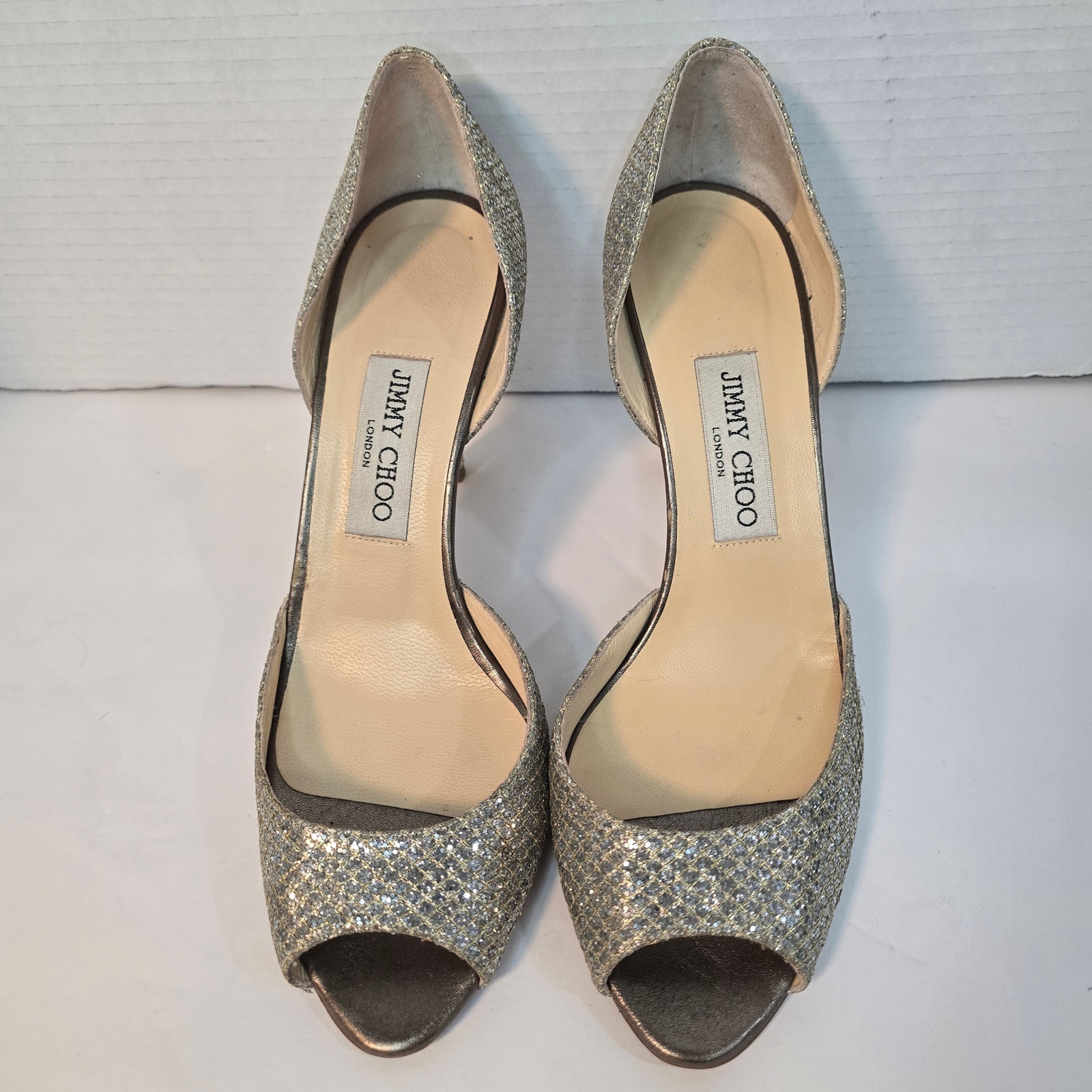 Jimmy Choo D'orsey Glitter Peep Toe Pumps, Size 39.5